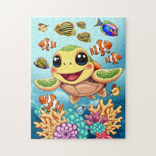 Puzzle Tortue de mer Bébé heureux et mignonne personnage (Vertical)