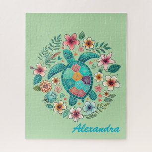 Puzzle Tortue de mer bohème florale mignonne Nom personn