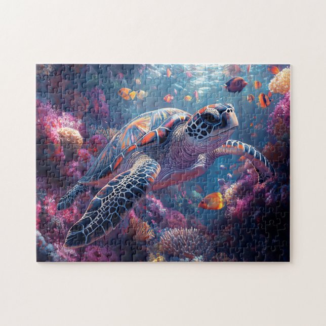Puzzle Tortue de mer Corail pourpre récif (Horizontal)