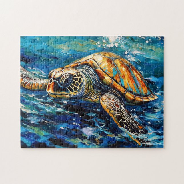 Puzzle Tortue de mer dans un travail de pinceau expressif (Horizontal)