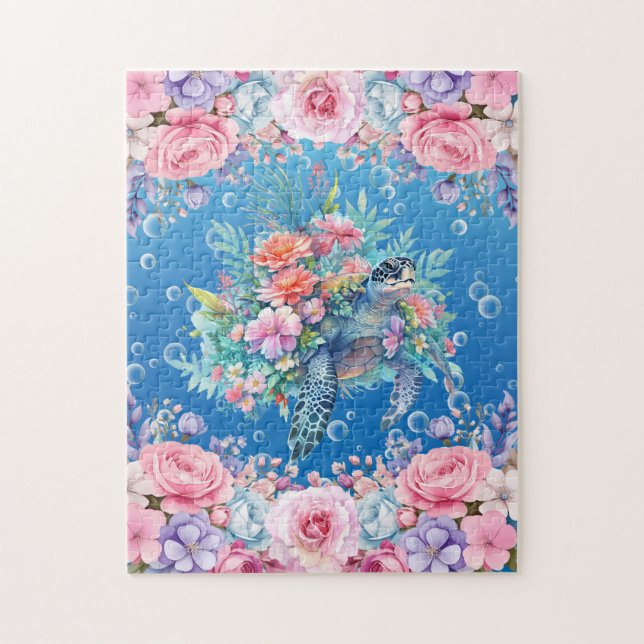 Puzzle Tortue de mer florale (Vertical)