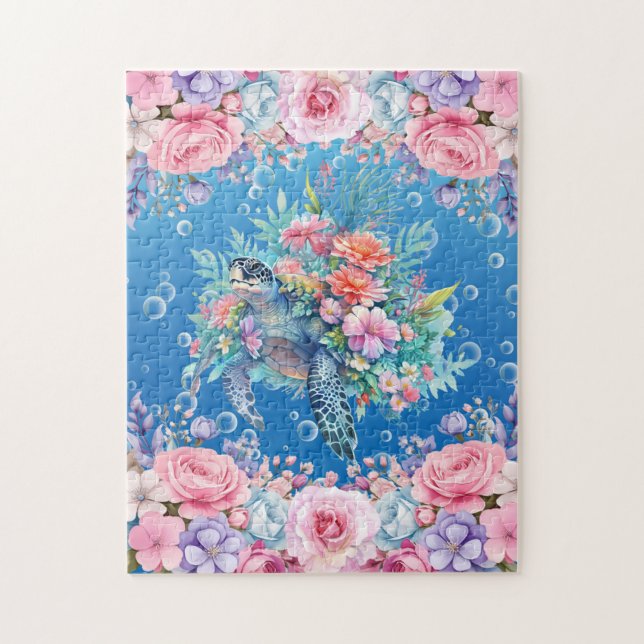 Puzzle Tortue de mer florale (Vertical)