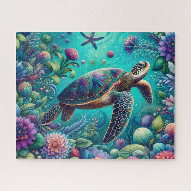 Puzzle Tortue de mer florale (Horizontal)