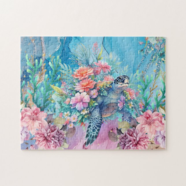 Puzzle Tortue de mer florale (Horizontal)