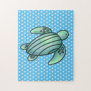 Puzzle tortue de mer peinte à l'aquarelle dessin animé bl