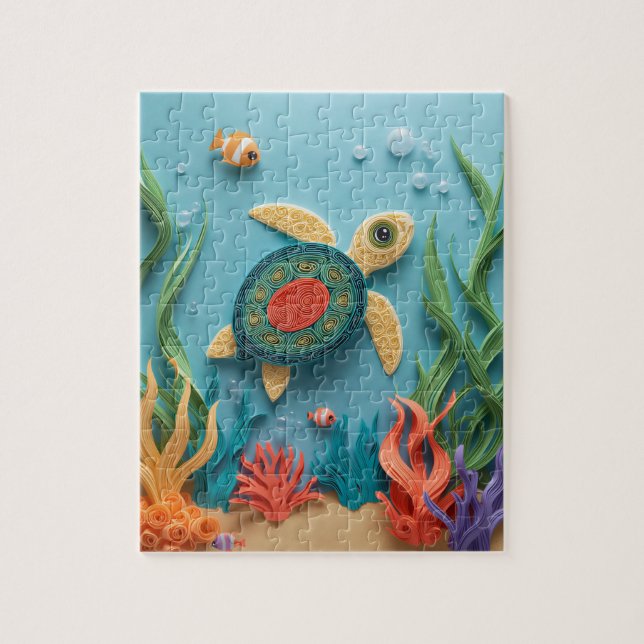 Puzzle Tortue de mer Récif Papier Quilling (Vertical)