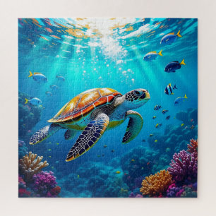 Puzzle Tortue de mer Scène sous-marine colorée vibrante
