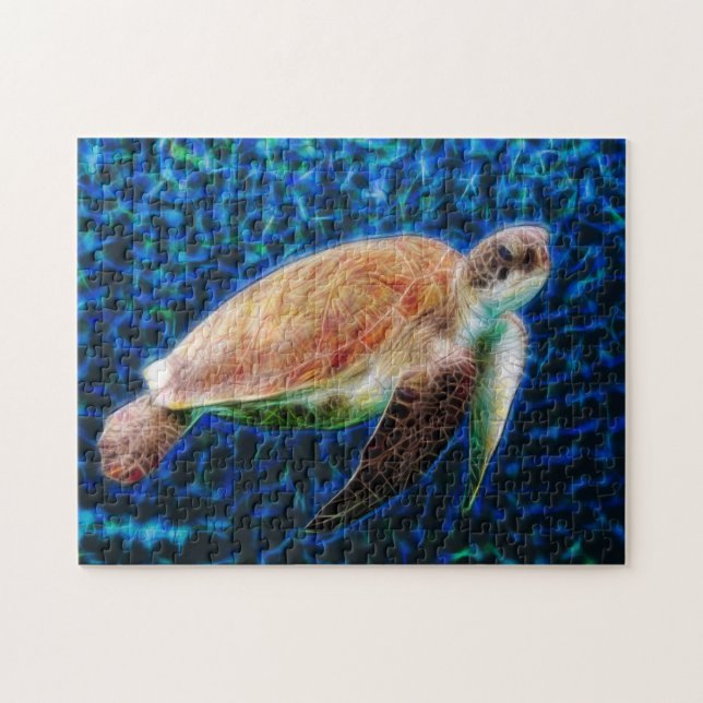 Puzzle Tortue de mer sur Arrière - plan bleu Honu (Horizontal)