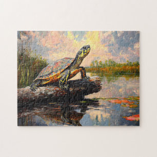Puzzle Tortue mignonne sur un rondelle Everglades peintur