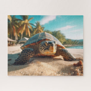 Puzzle Tortue Plage Sable Palmiers Tropicaux Océan Photo