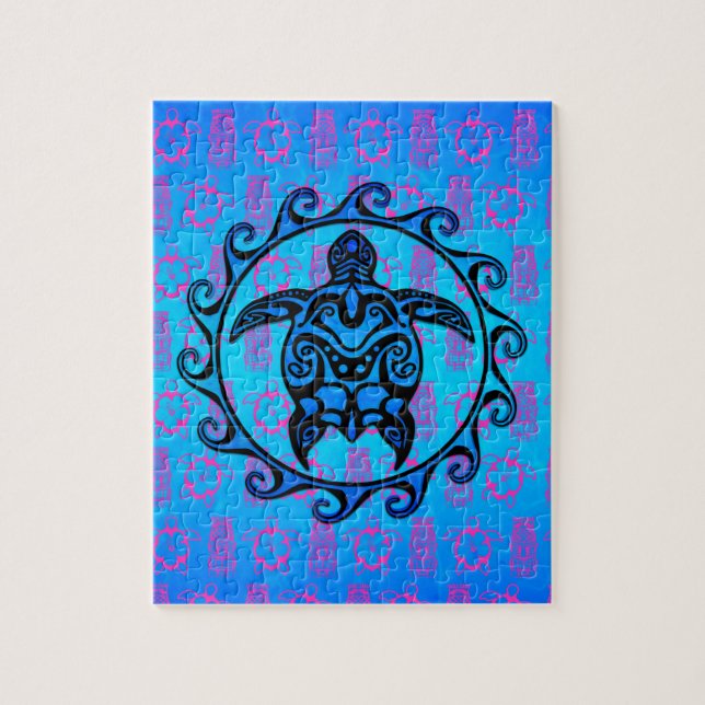 Puzzle Tortue tribale bleue Sun (Vertical)