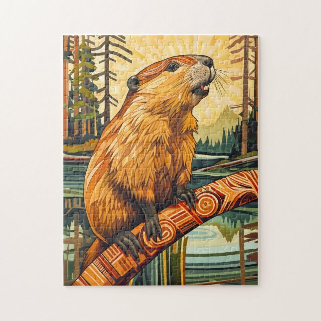 Puzzle Totem du castor – Bâtisseur dans le style Déco (Vertical)