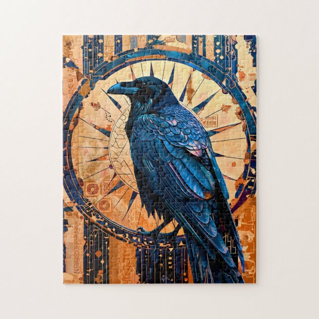 Puzzle Totem du Corbeau – Symbole Mystique Art Déco (Vertical)