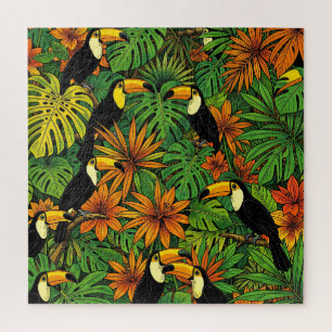 Puzzle Toucans Colorés Feuilles de Jungle Tropicale Hibis