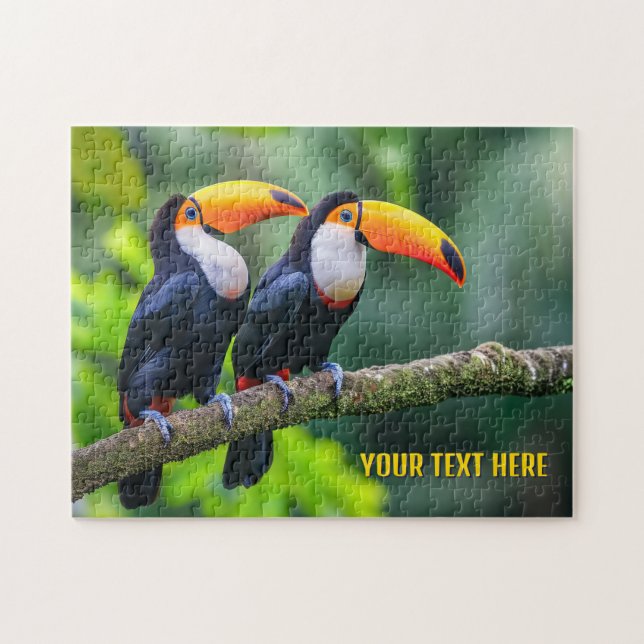 Puzzle Toucans Tropical Texte Personnalisé (Horizontal)