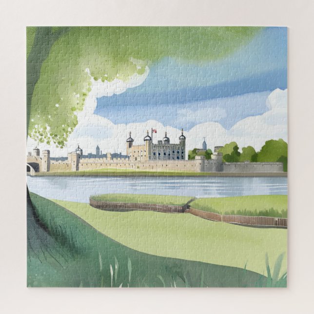 Puzzle Tour de Londres | Paysage de l'aquarelle britanniq (Vertical)