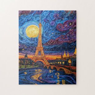 Puzzle Tour Eiffel éclairée par la lune en quilling à Par