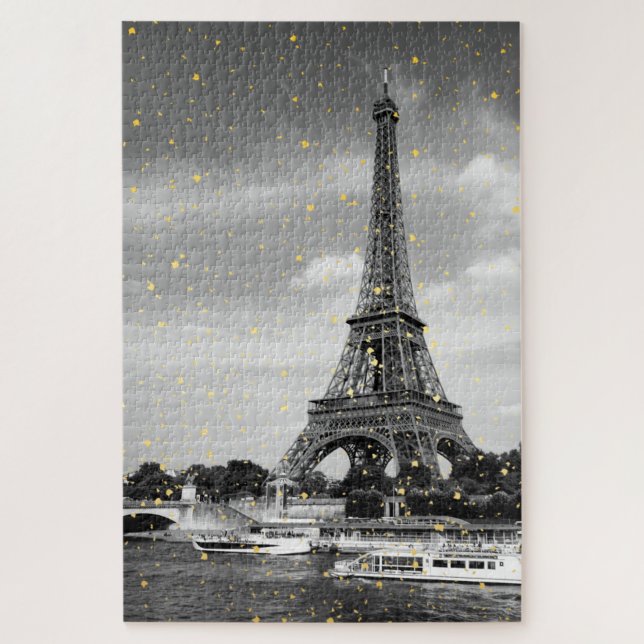 Puzzle Tour Eiffel, France - Arrosage Noir / Faux Or (Vertical)