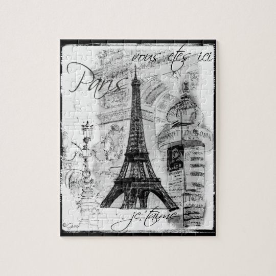 Puzzle Tour Eiffel Paris Collage Noir Et Blanc Sc Zazzle Fr