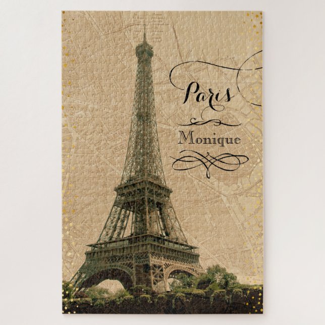 Puzzle Tour Eiffel Paris Monogramme Vintage Nom (Vertical)