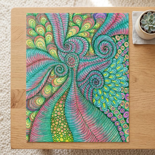 Puzzle Tourbillon Abstrait Psychedelique Sarcelle et Rose (Créateur téléchargé)