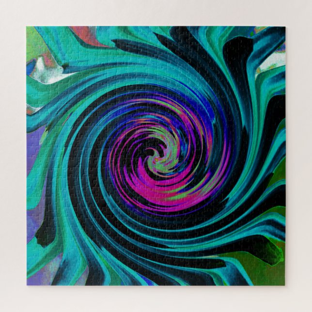 Puzzle Tourbillon Rétro Abstrait Noir et Turquoise Dramat (Vertical)