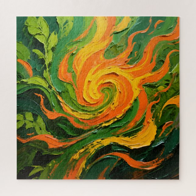 Puzzle Tourbillon vert orange vibrant (Vertical)