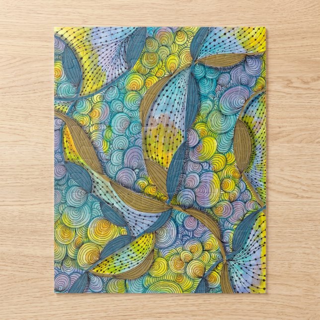 Puzzle Tourbillons de doodle abstrait jaune sarcelle Moti (Créateur téléchargé)