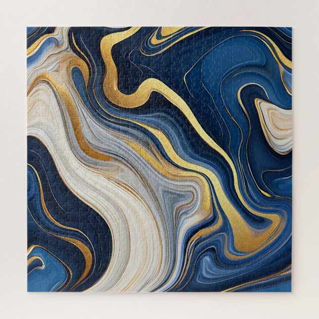 Puzzle Tourbillons de marbre bleu or naval (Vertical)