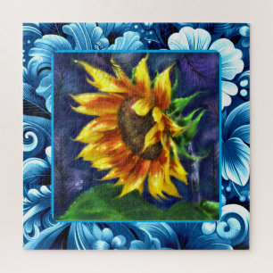 Puzzle Tournesol à la Nuit Bleu Jaune Fleur verte Florale