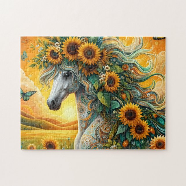 Puzzle Tournesol Cheval Coucher de soleil (Horizontal)