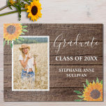 Puzzle Tournesol Jaune Rustique Graduation en bois<br><div class="desc">Puzzle rustique Jaune Sunflower Wood Graduation Puzzle. Les tournesols apportent de la joie et Graduation est un moment de joie! Célébrez le succès de votre diplômé avec ce puzzle unique. Il fait un souvenir spécial pour la famille et les amis. Ce design accrocheur est décoré de tournesols jaunes et de...</div>
