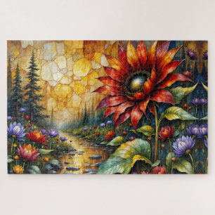 Puzzle Tournesol rouge dans la vallée près du ruisseau