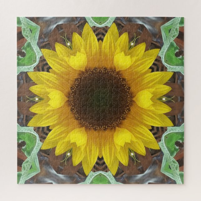 Puzzle Tournesol unique avec feuilles de menthe (Vertical)
