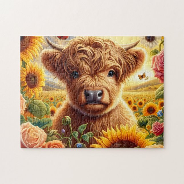 Puzzle Tournesol Vache des Highlands (Horizontal)