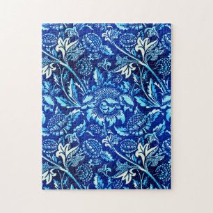 Puzzle Tournesols de William Morris, bleu foncé et blanc