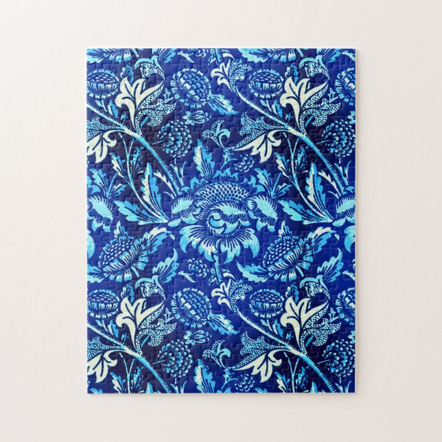 Puzzle Tournesols de William Morris, bleu foncé et blanc (Vertical)