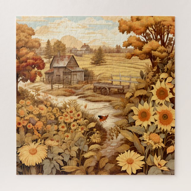 Puzzle Tournesols Feuilles d'automne Campagne ferme ferme (Vertical)