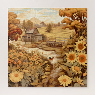 Puzzle Tournesols Feuilles d'automne Ferme de campagne Gr