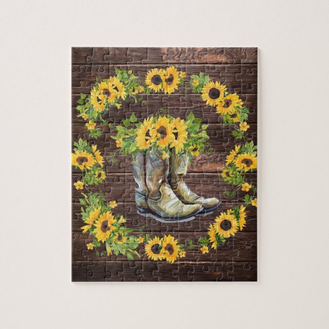 Puzzle Tournesols Jaunes Rustiques Cowboy Boots Pays (Vertical)