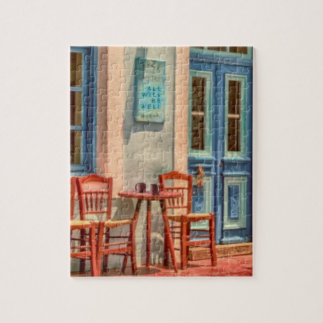 Puzzle "TOUS SERONT BIEN", message sur le MENU CAFÉ GRECQ (Vertical)