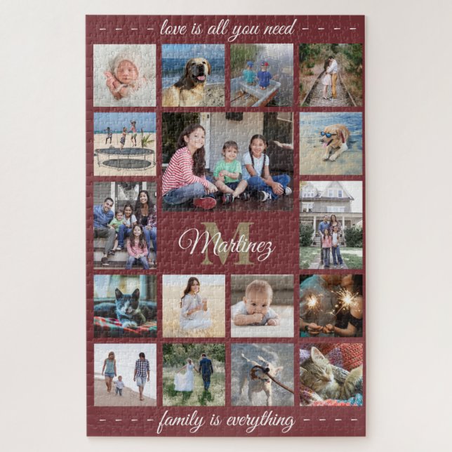 Puzzle Tout Citation Famille Photo Collage Bourgogne Mono (Vertical)