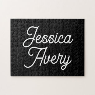 Puzzle Tout nom   Élégant Vintage blanc Script sur noir