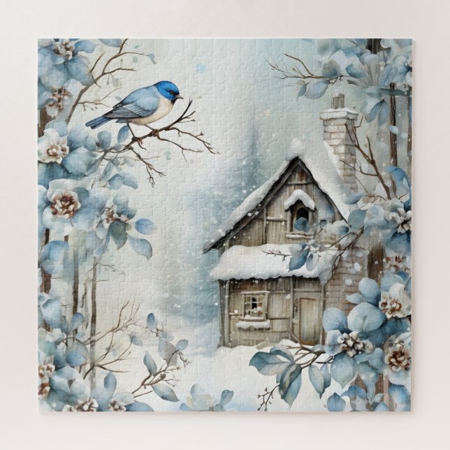 Puzzle Toutes les fleurs d'oiseaux de la scène d'hiver Bl (Horizontal)