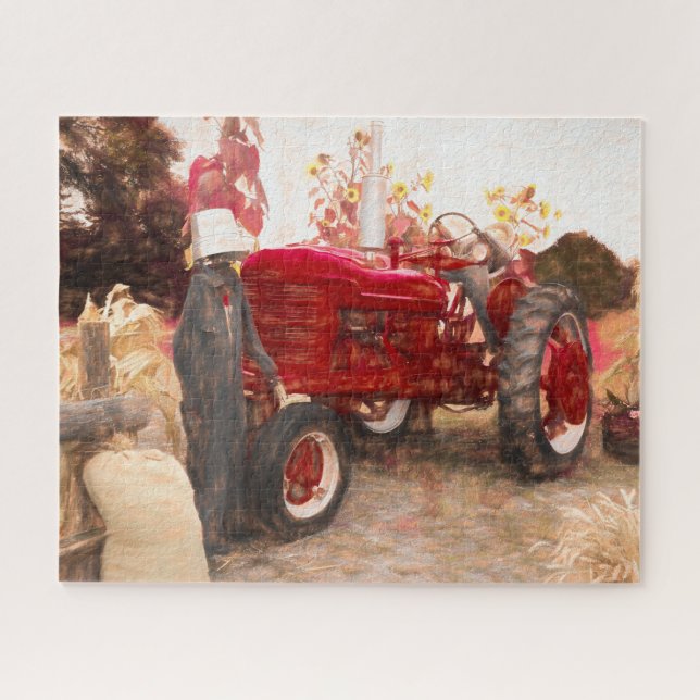 Puzzle Tracteur agricole Rouge Vintage Russe Automne Mois (Horizontal)