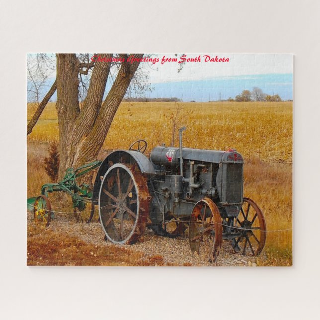 Puzzle Tracteur antique Dakota du Sud. voeux de Noël (Horizontal)