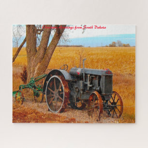 Puzzle Tracteur antique Dakota du Sud. voeux de Noël