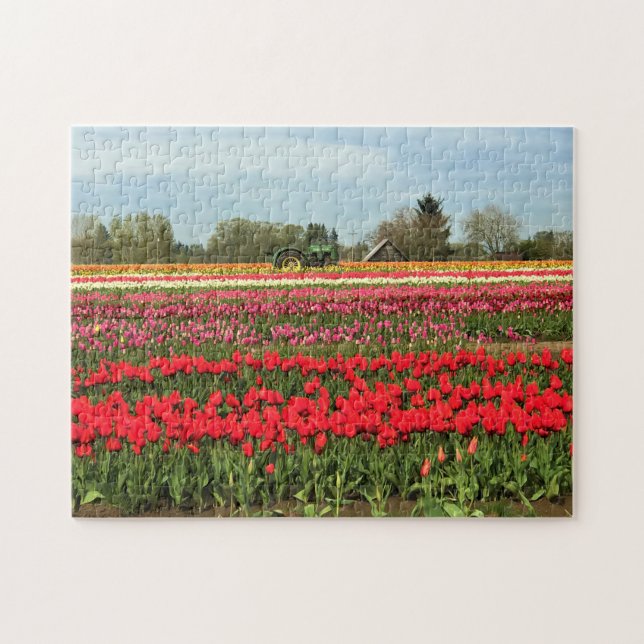 Puzzle Tracteur vert en Tulip Field, Oregon (Horizontal)