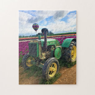 Puzzle Tracteur vert en Tulip Field, Oregon