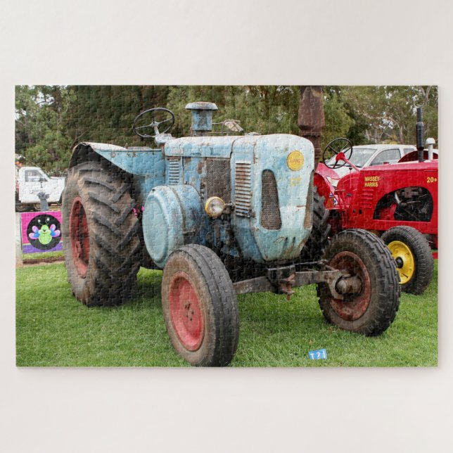 Puzzle tracteur vintage bleu (Horizontal)